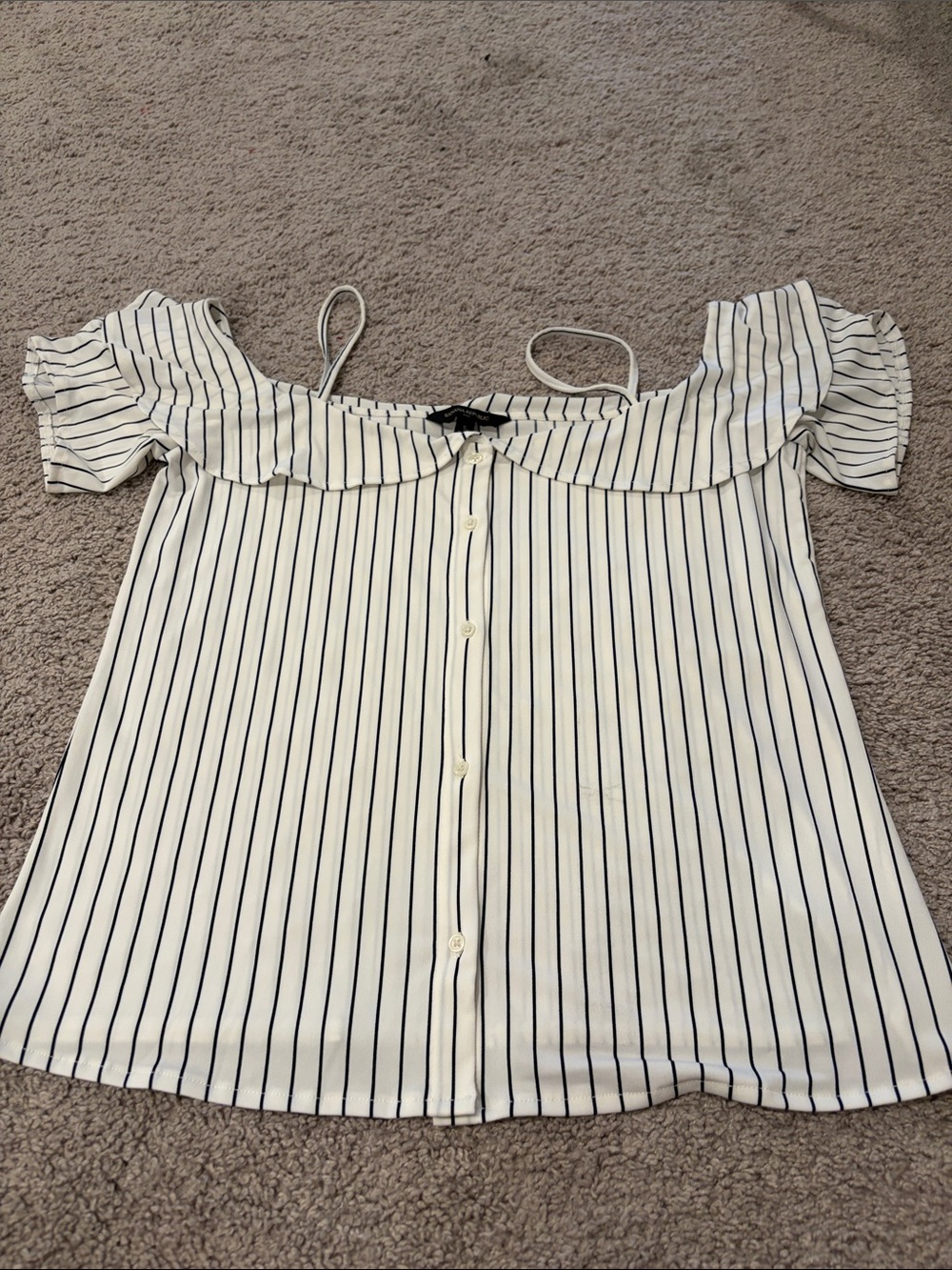 Banana Republic Off-Shoulder Striped Button-Front Women’s Top - White/Navy